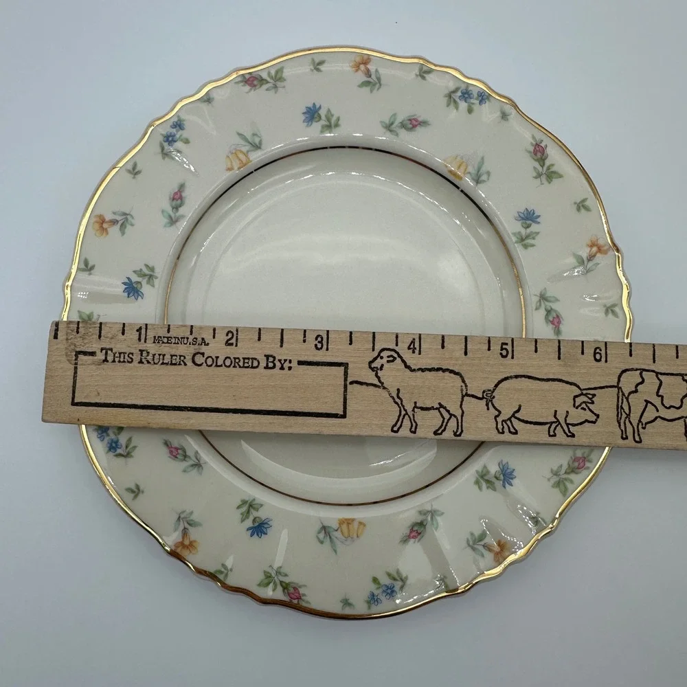 3 Syracuse China Suzanne Federal Shape Bread Plates Floral Gold 6.25